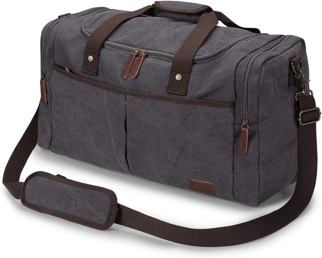 65L Expandable Canvas Duffle Bag Grey Travel Gym Weekender w/ Shoes Compartment