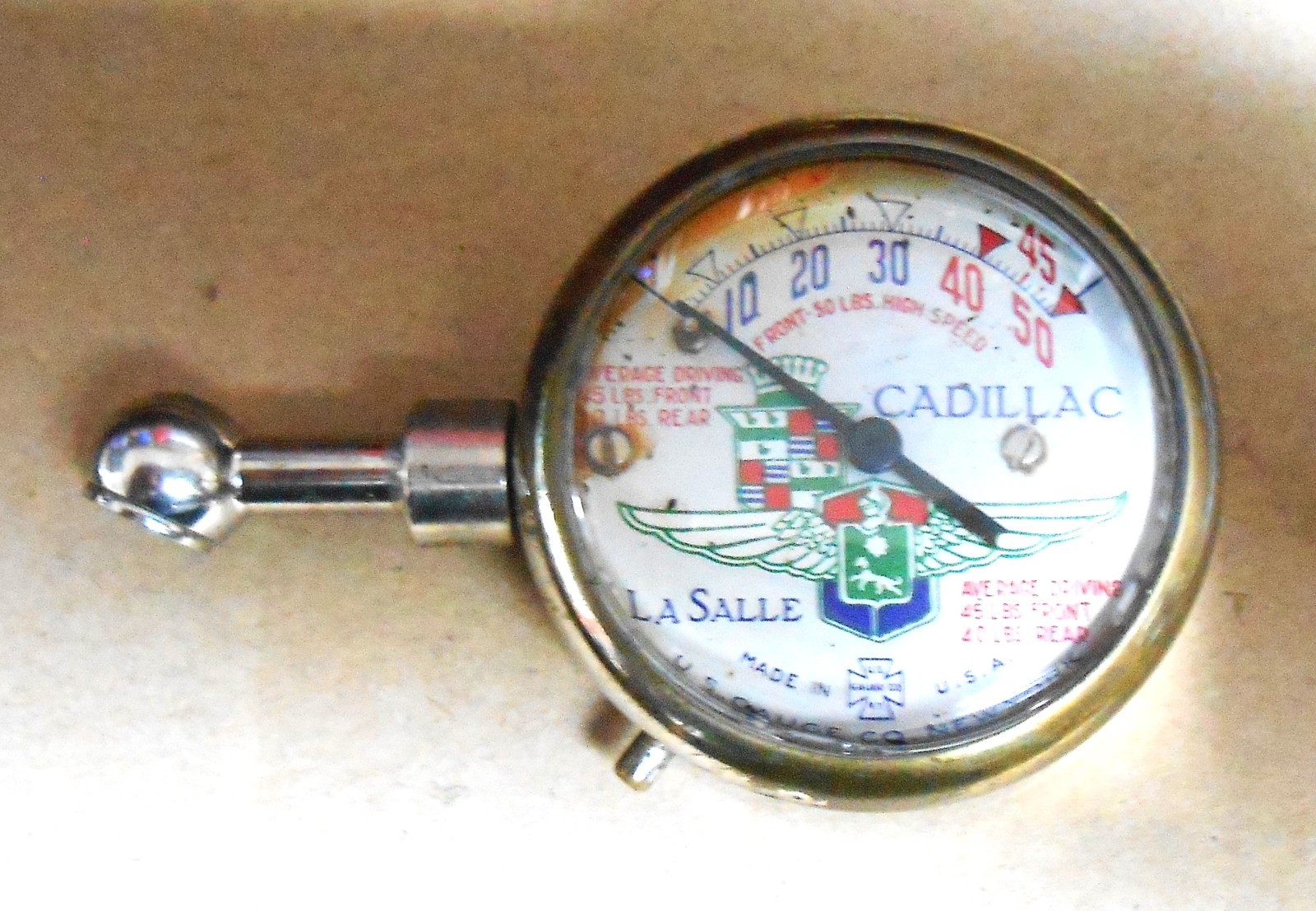 Antique 1927 CADILLAC / LASALLE  Tire Gauge Vintage Leather Snap Pouch