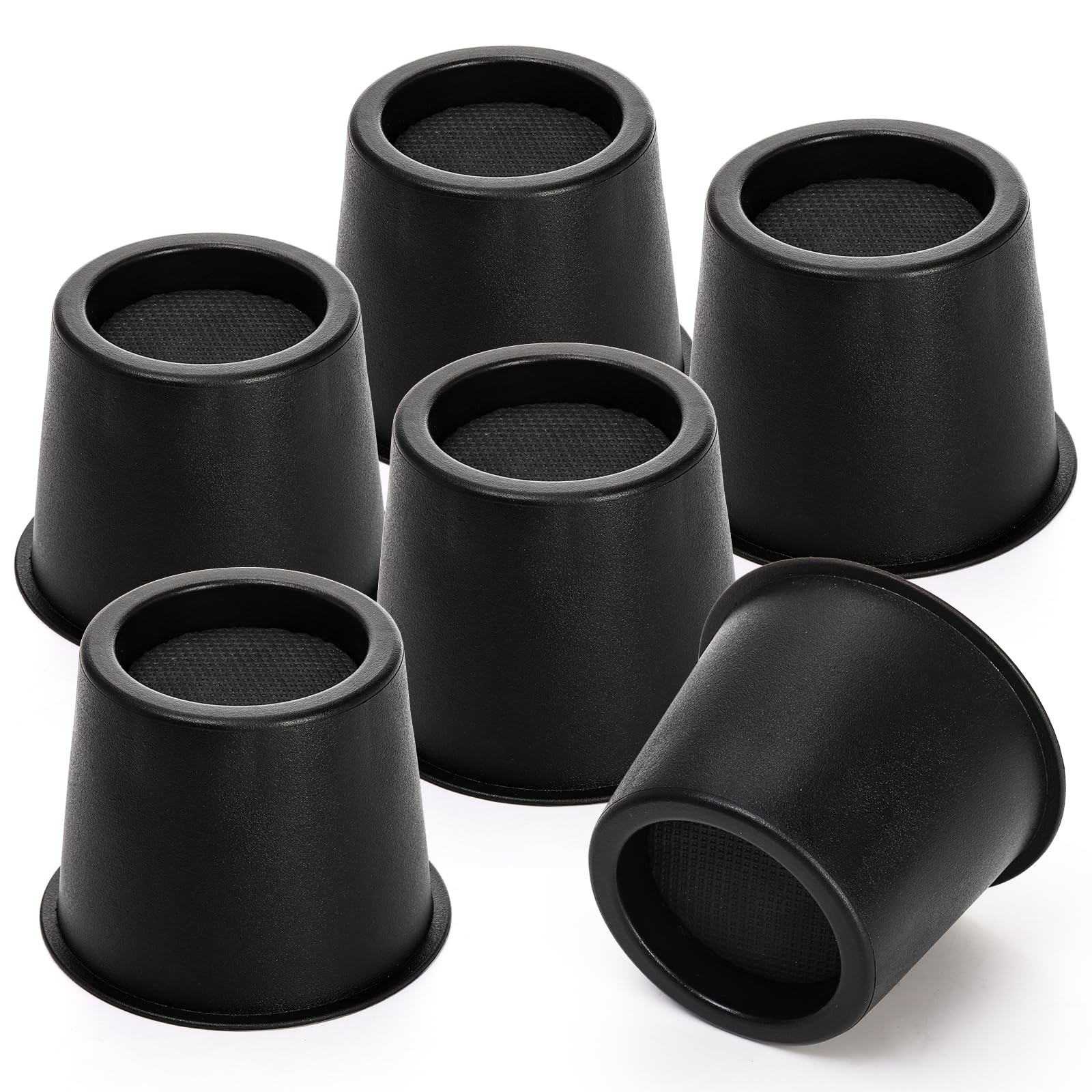 6 Pack Round Bed Risers, 4 Inch Furniture Raising Blocks, Black Lifts with No...