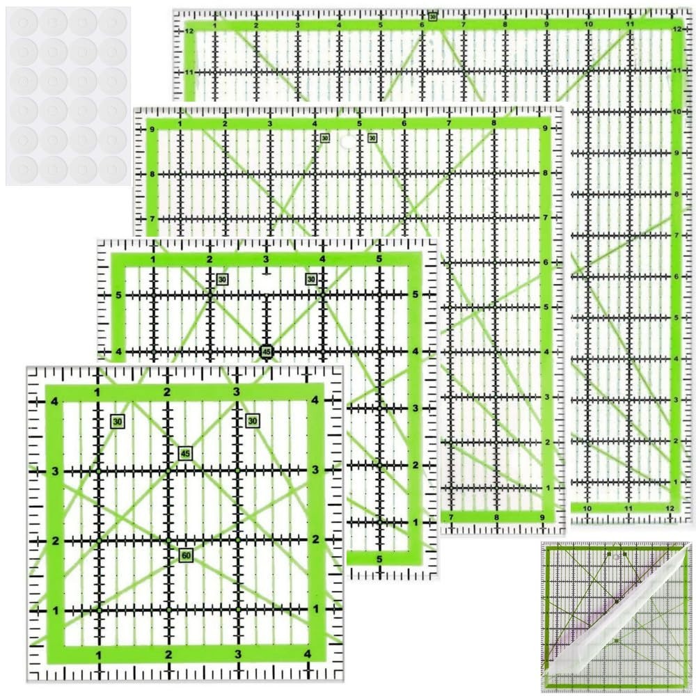 4 Square Quilting Rulers Set 4.5-12.5" Acrylic Templates Patchwork Tools