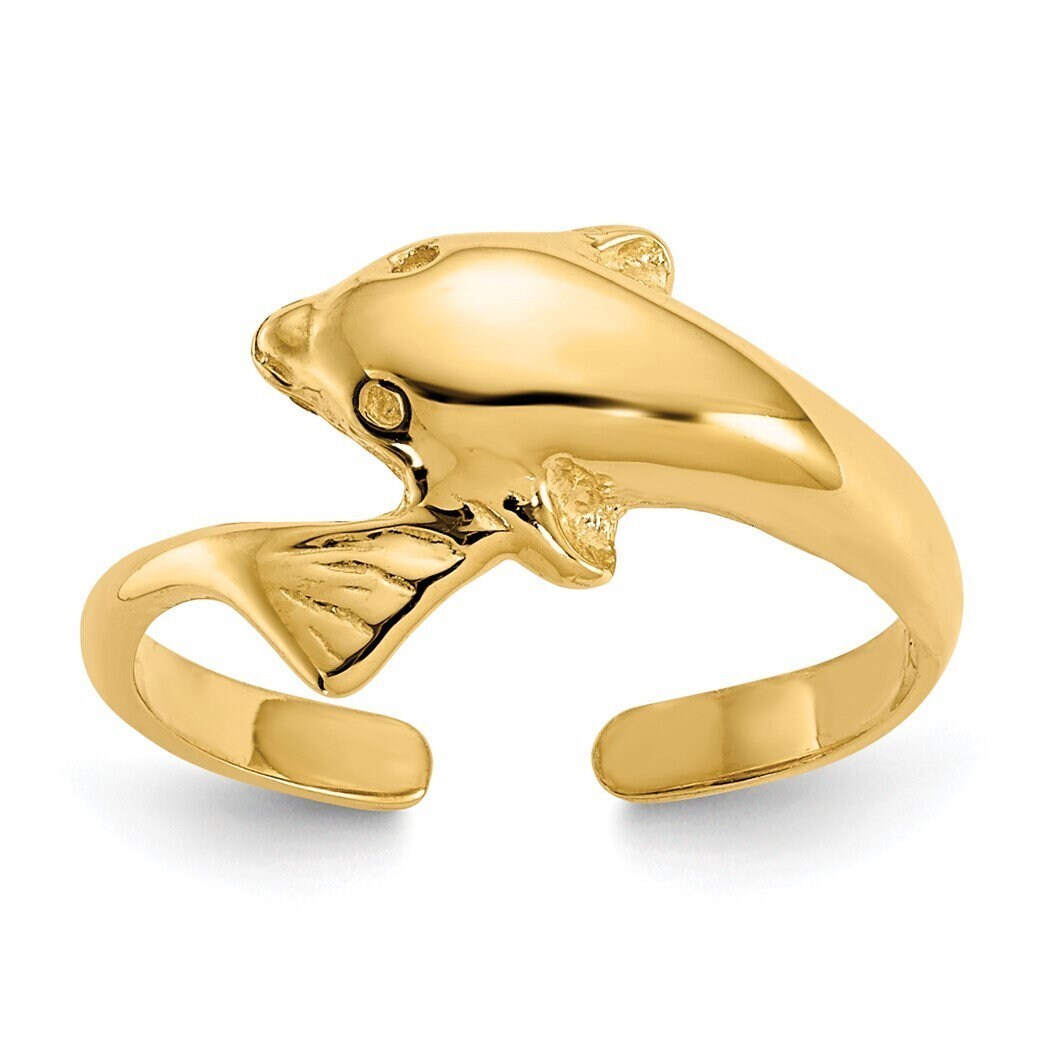 Solid 14k or 10k Yellow Gold Dolphin Toe Ring - Adjustable Toe Ring Women -