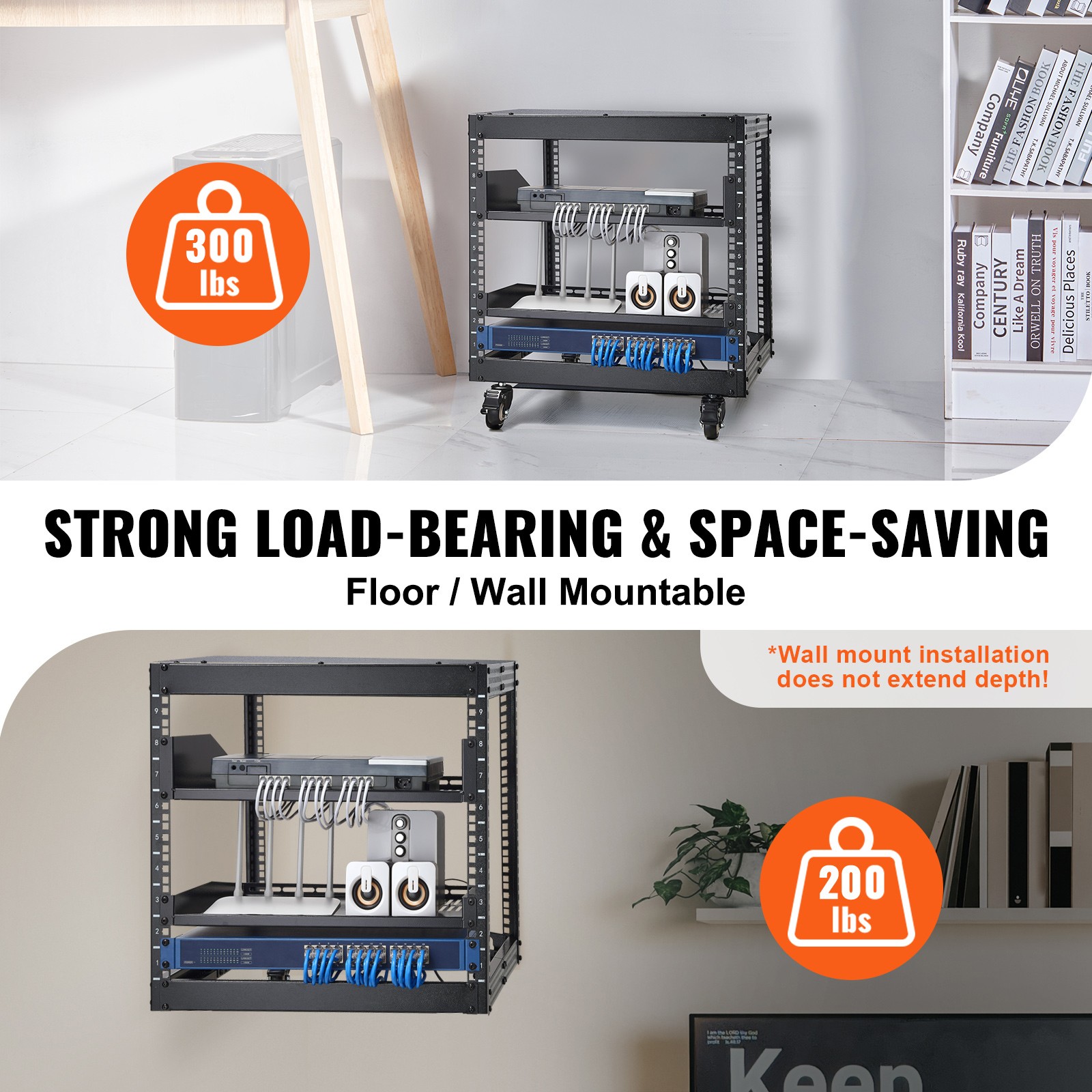 Uimoso 9U Adjustable 4-Post Open Frame Server Rack for Network Equipment