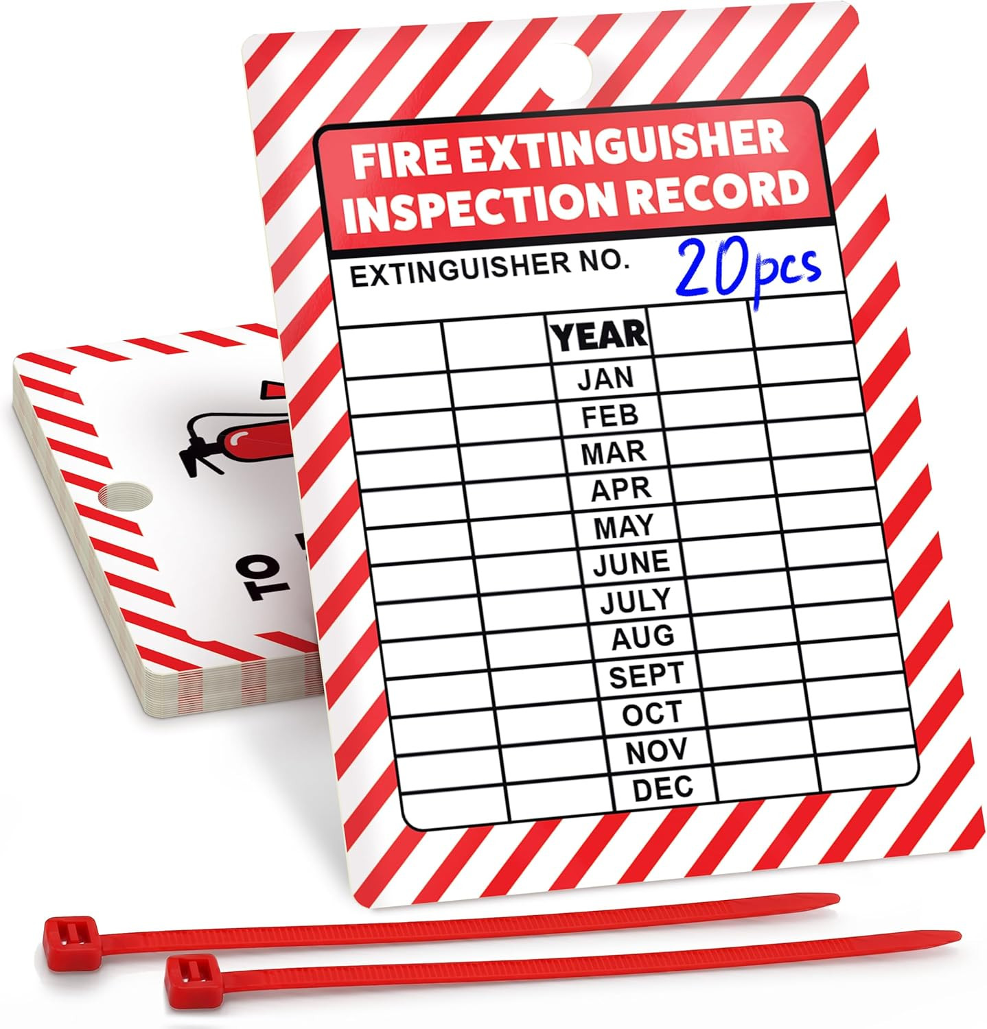 Fire Extinguisher Inspection Tags, 2026-2029, 20-Pack, Durable Red Plastic