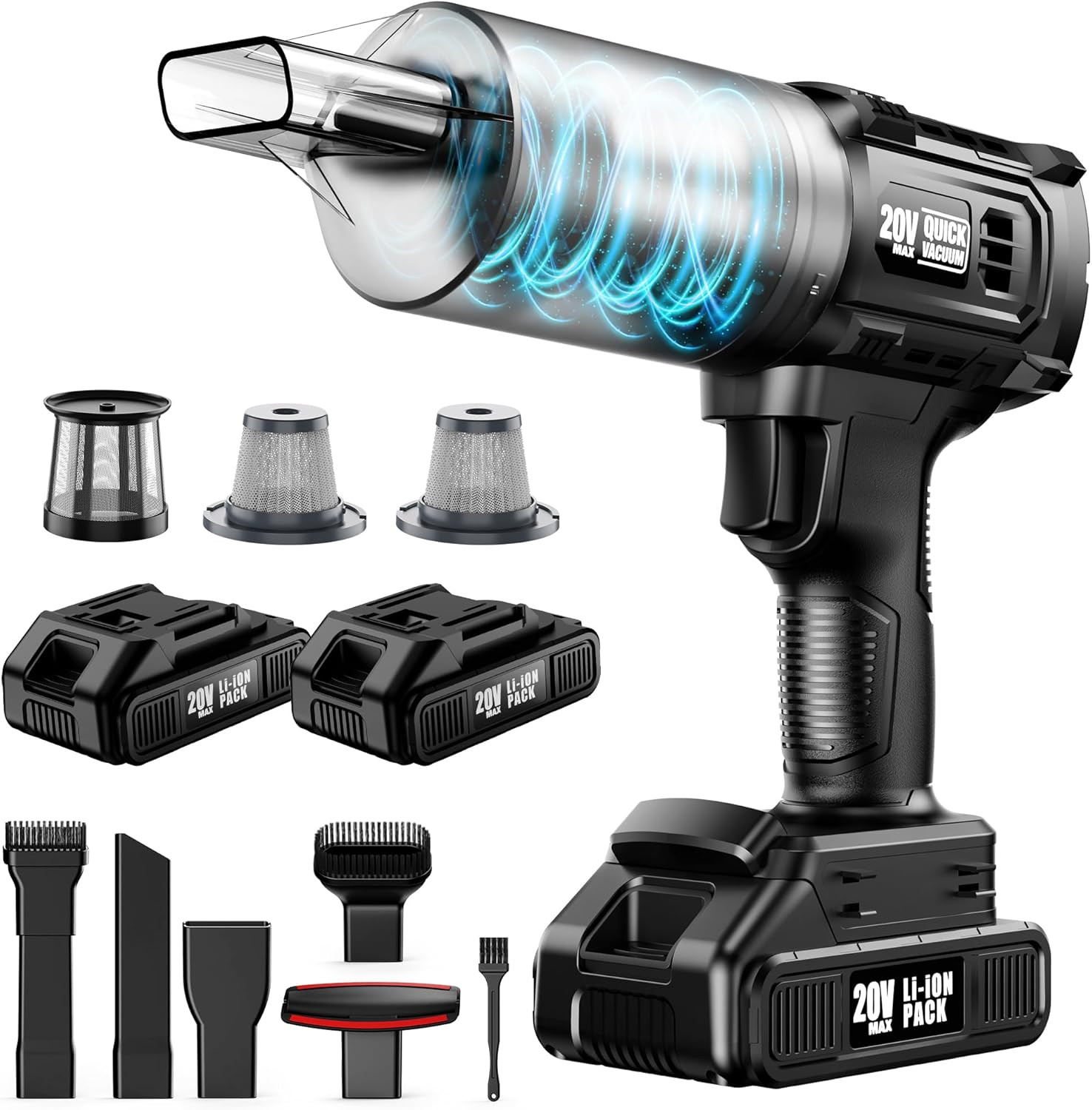 Car Vacuum Cordless, 35000PA Strong Suction Handheld Vacuum with 2 Detachable Ba