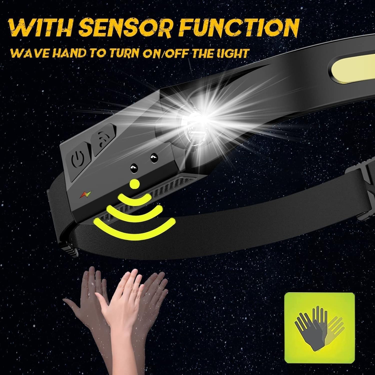 (2x) LED Headlamp,Sensor Outdoor Headlight,All Perspectives Induction 230°