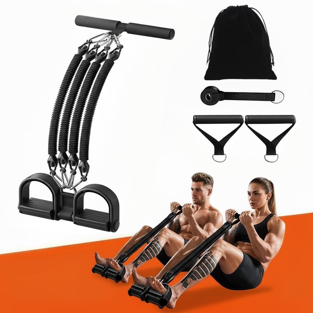 Multifunction Pedal Resistance Band with Handle，Sit Up Workout Black