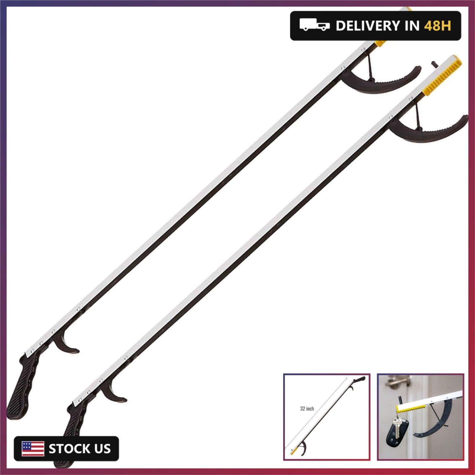 DMI 2 Pack, 32 Inch Reacher Grabber PickupTool for Seniors, Disabled or After Su