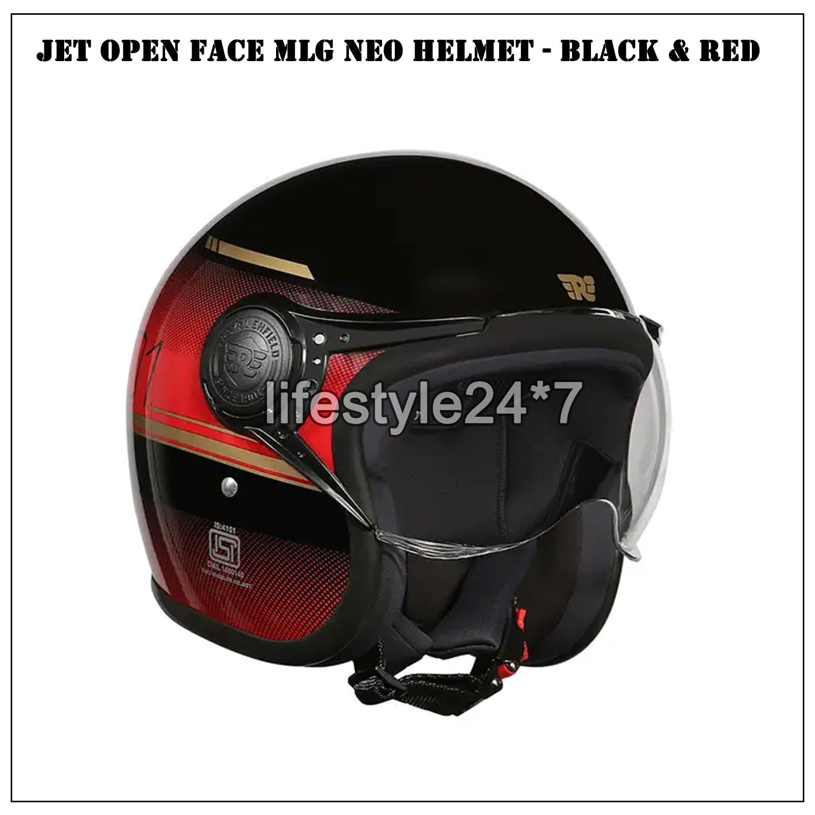 Genuine Royal Enfield "Jet Open Face MLG NEO Helmet- Black & Red"