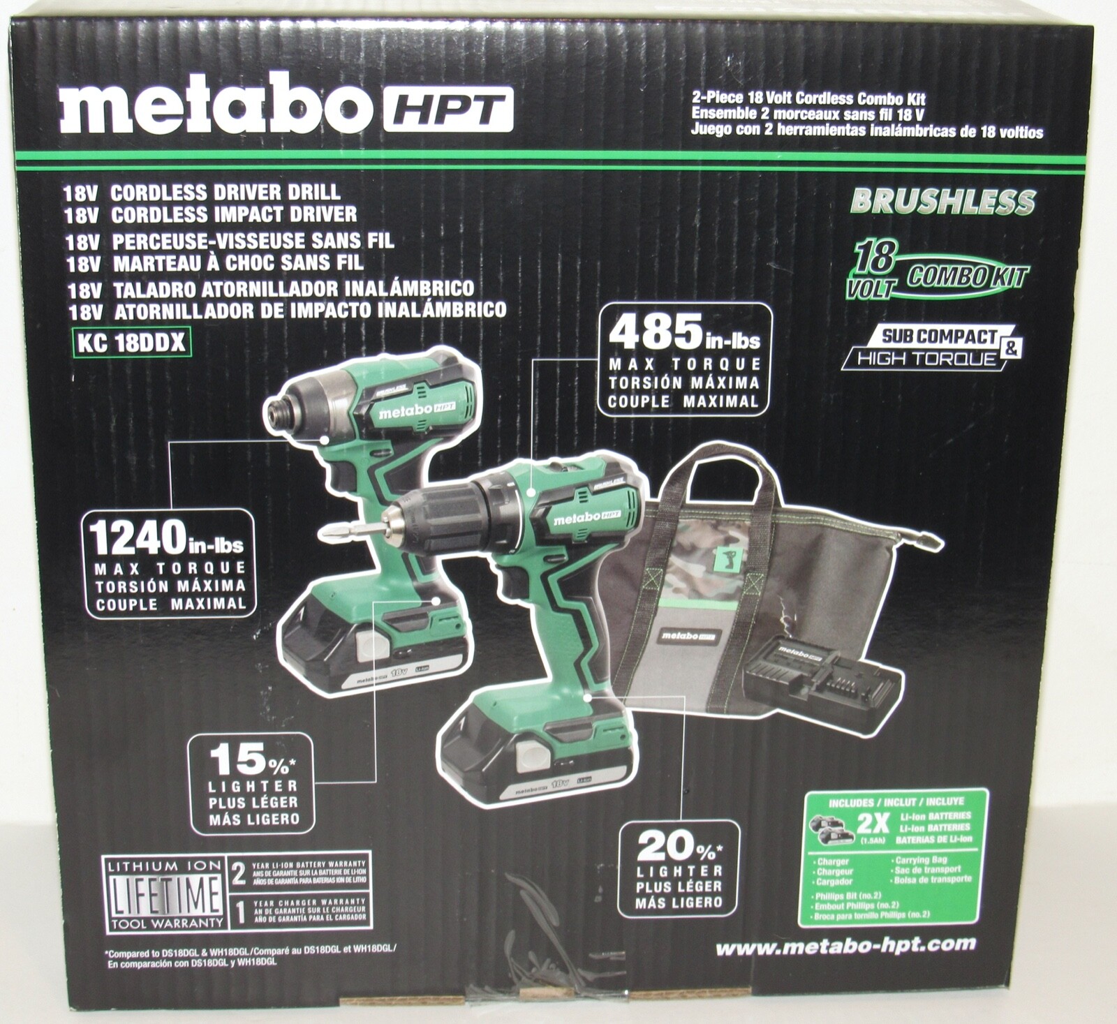 Metabo HPT 18V Cordless Impact Driver Drill 2 Piece Charger 2 Battery Combo Kit