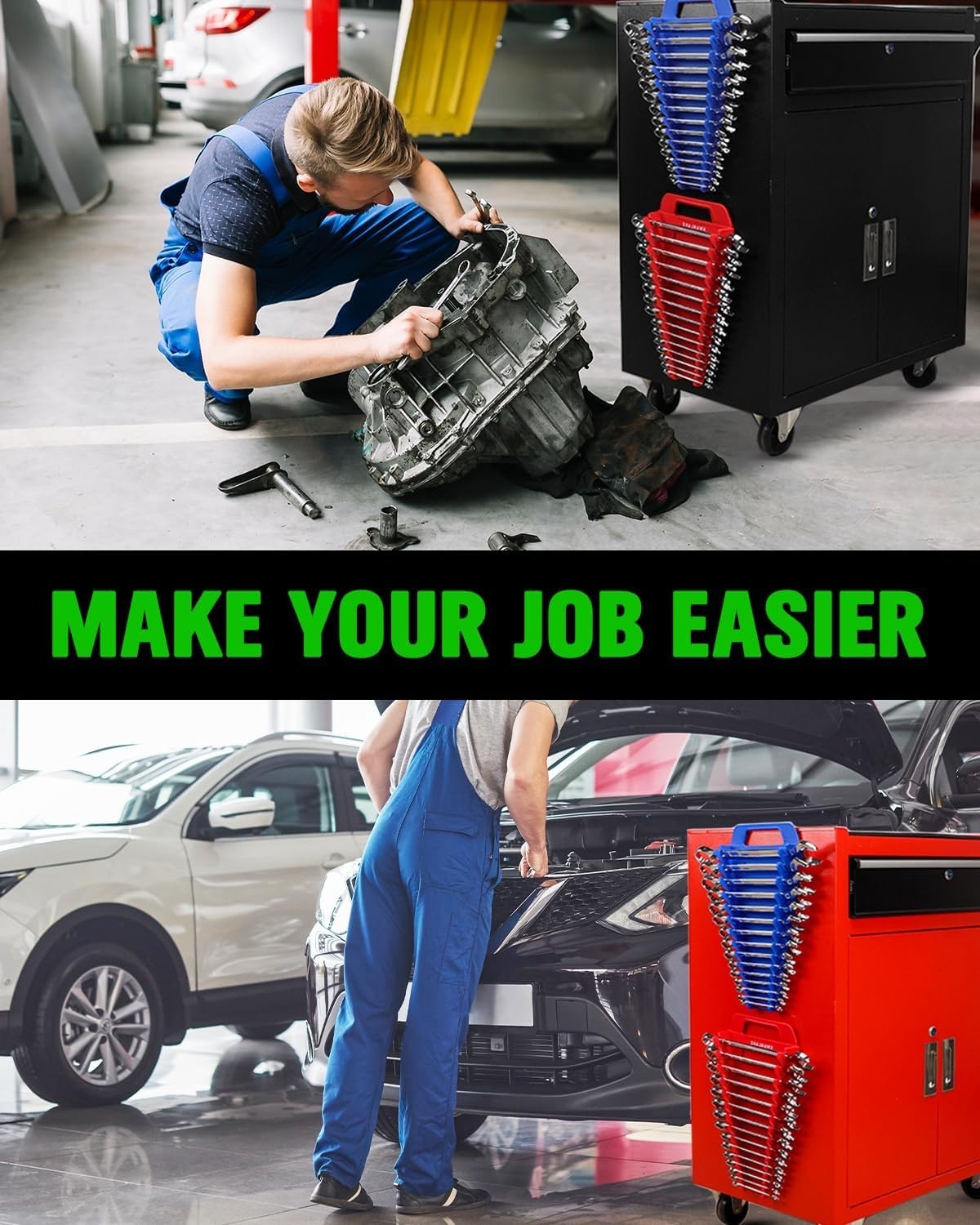 Compact and Color-Coded Wrench Organizer - 2-Pack for 30 Tools - Magnetic