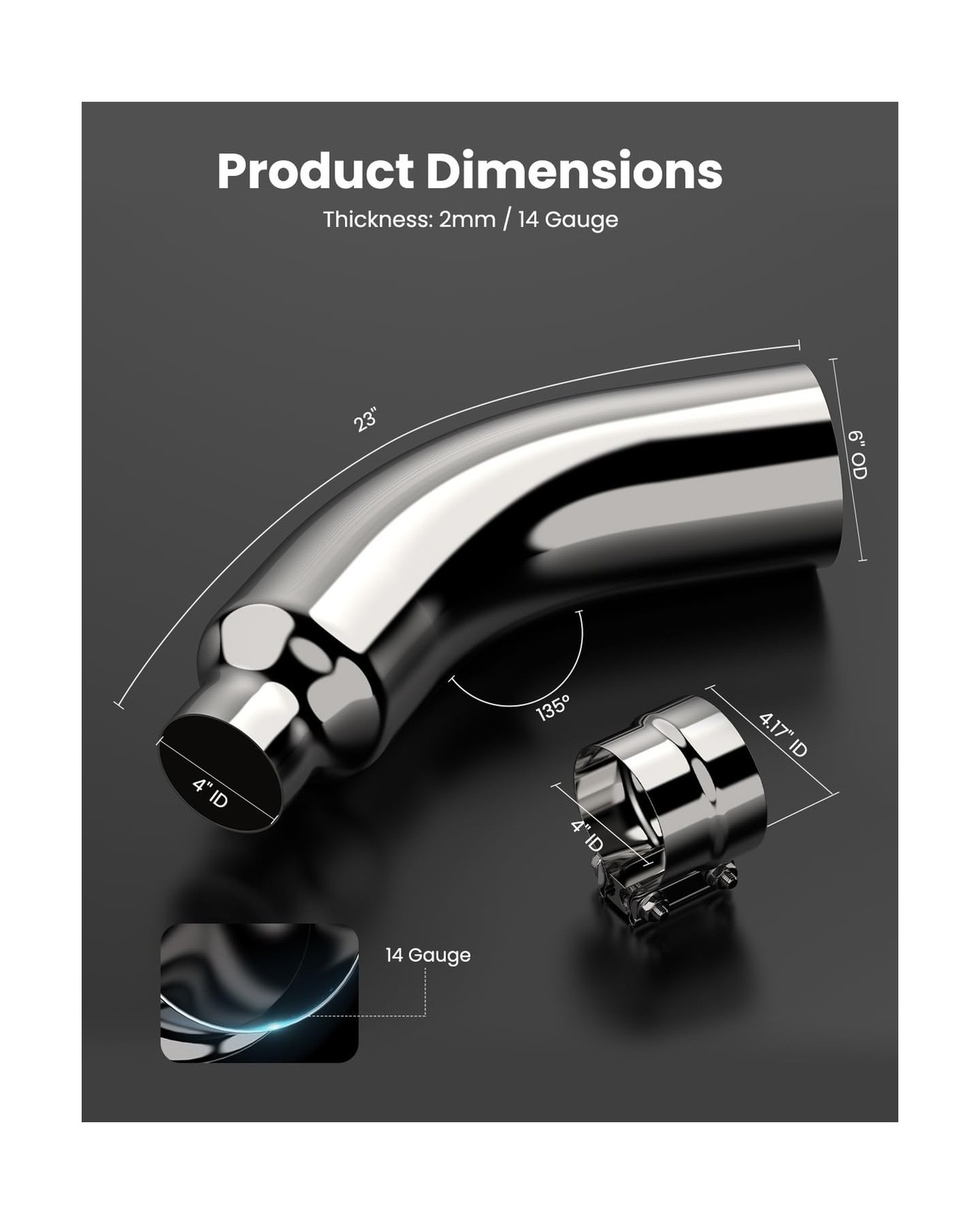 JY PERFORMANCE 4 Inch (ID) Diesel Exhaust Tip Elbow Tip 4'' Inlet 6'' Outlet ...