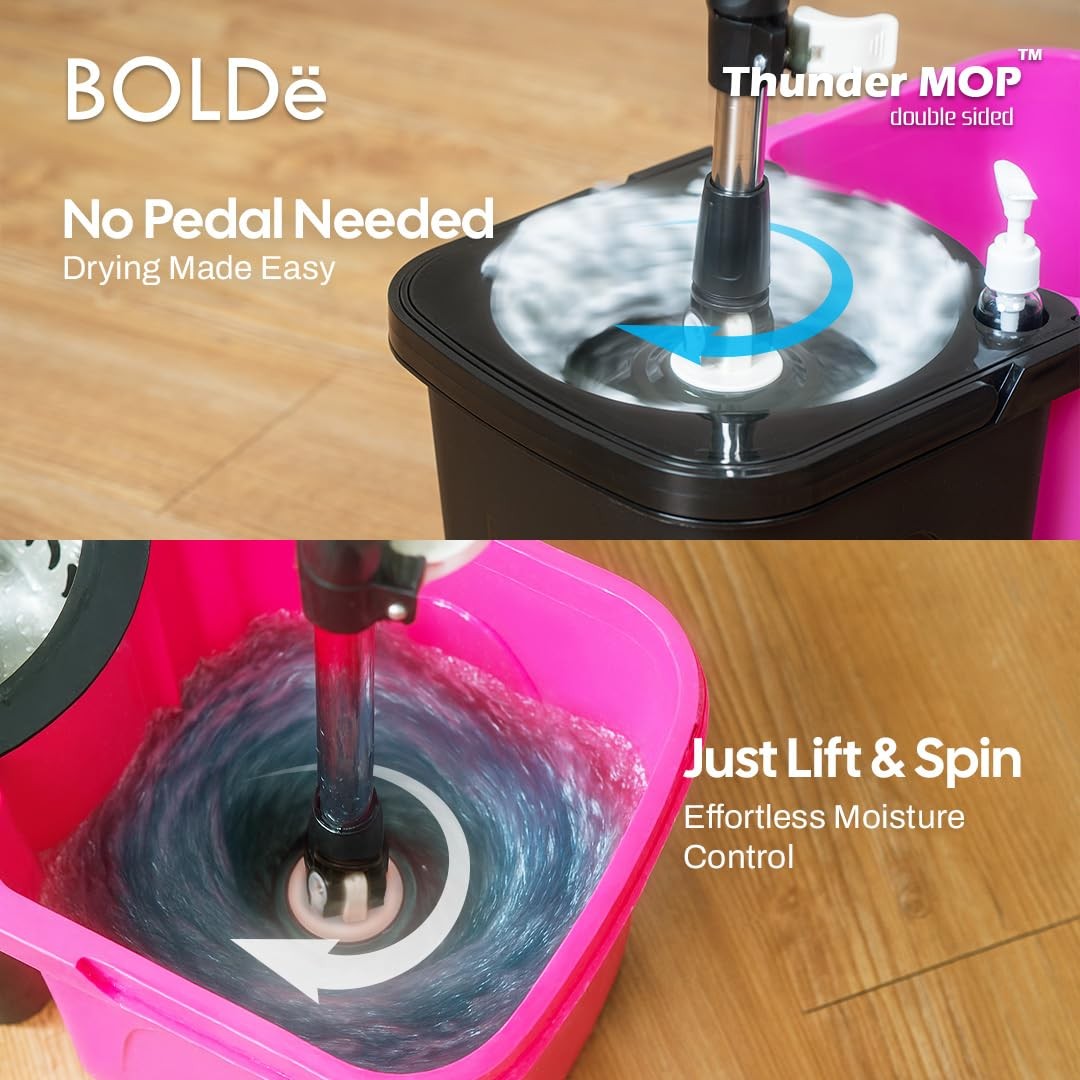 Thunder Mop Spin System - Double-Sided - 2 Compact Stackable 6L Buckets, Micr...