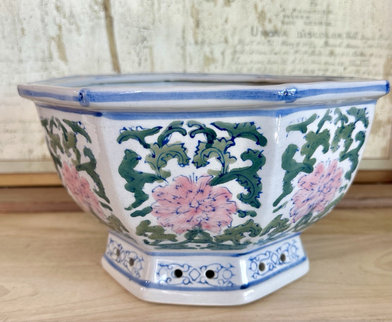 Vintage Chinese Porcelain Famille Rose Double-Walled Orchid Planter,Pink Peonies