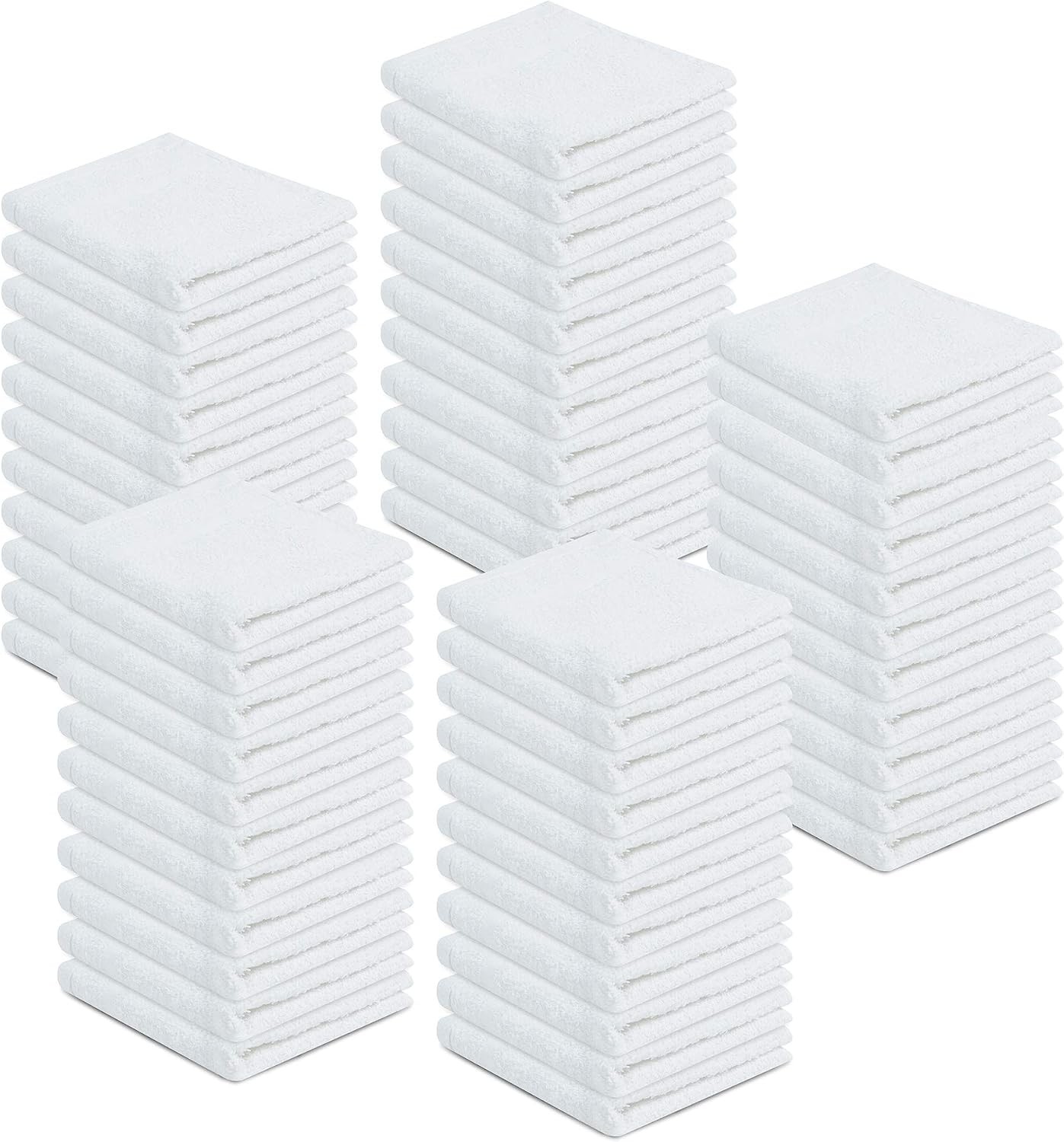 50-Pack 12x12 White Cotton Terry Towels - Absorbent Cleaning Cloths