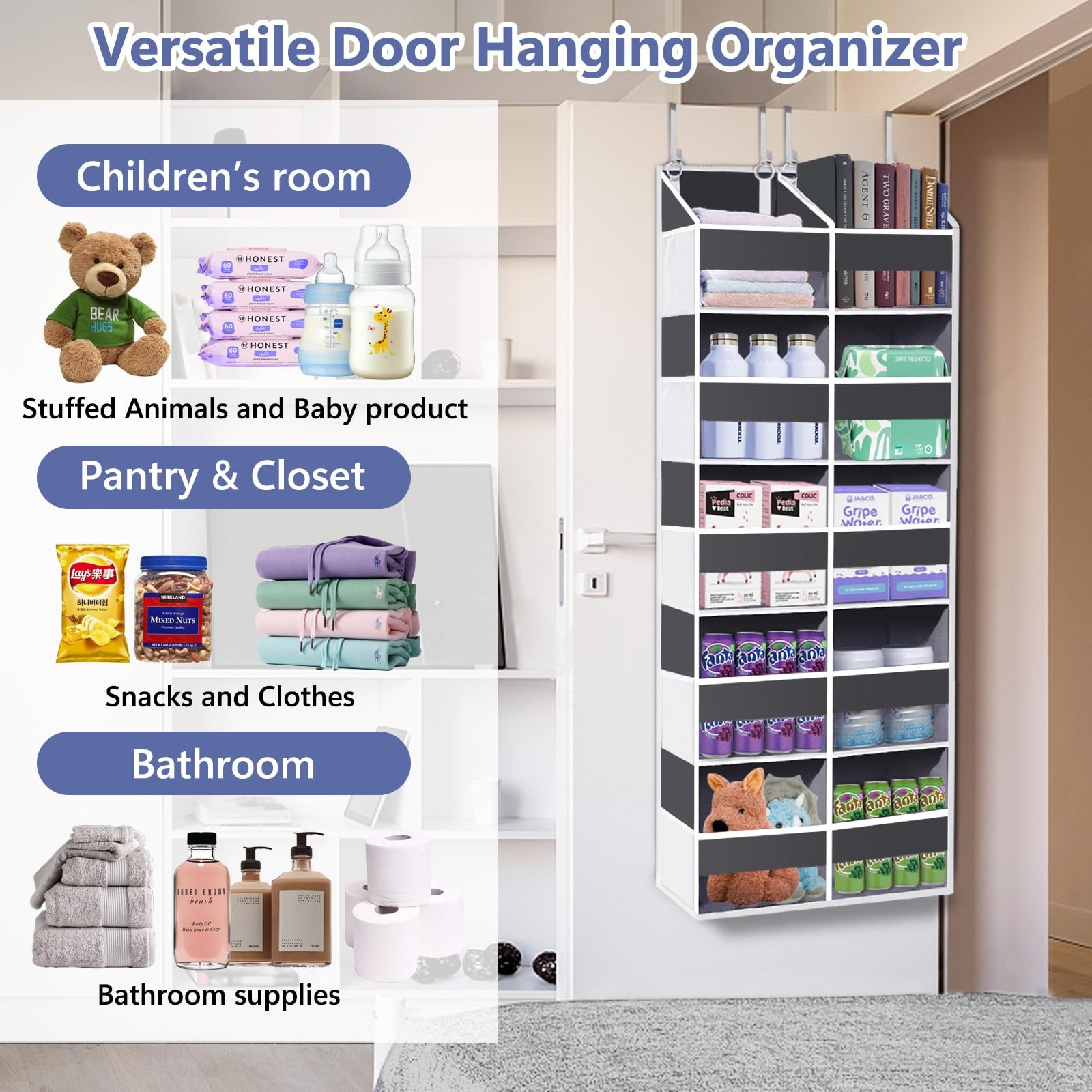 New Heavy Duty Over The Door Organizer 5 Tiers, Extra Large Behind Storage of 10