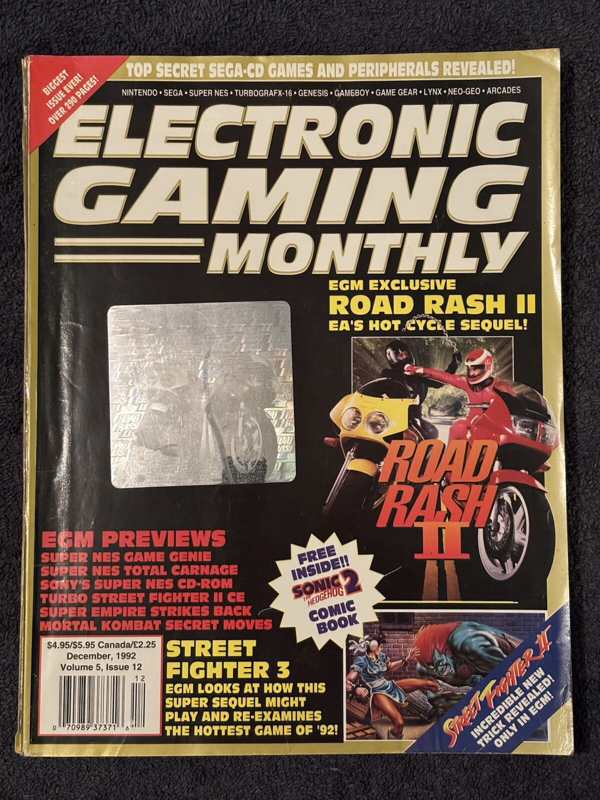 Electronic Gaming Monthly EGM Dec 1992 Vol 5 #12 Road Rash Double Dragon Poster