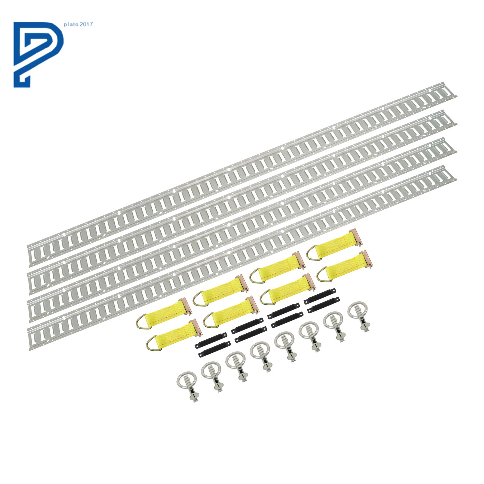 E Track Tie Down Rail Kit  4×8' E Track Rails 8× O-Rings  8× D-Rings
