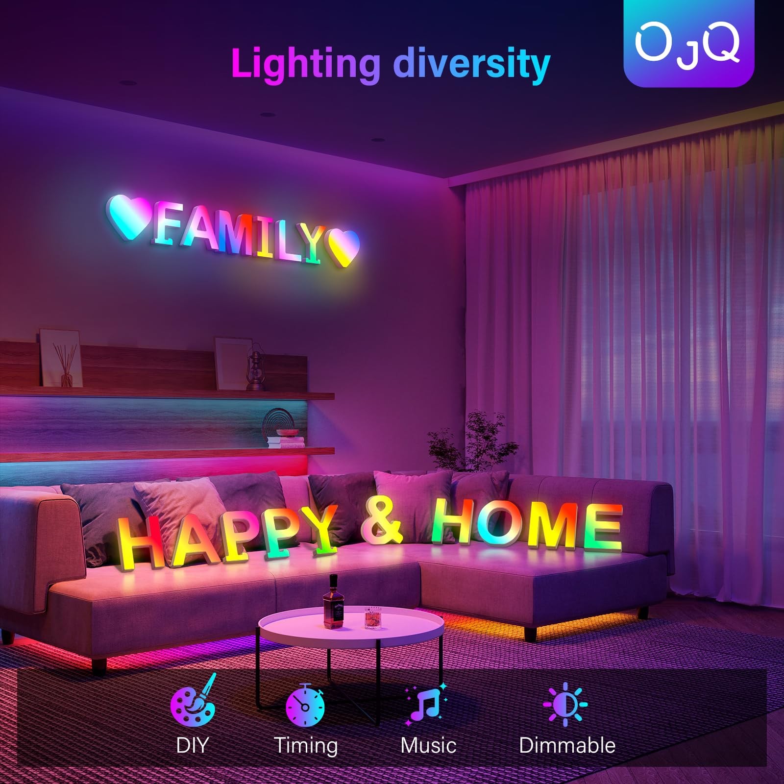 Light Up Letter "J" LED Color Changing Sign USB Powered, App Control