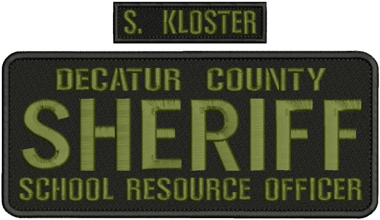 DECATUR COUNTY SHERIFF S R O EMBROIDERY PATCH  4X10 AND 1X4 Velcr@ On Back Od