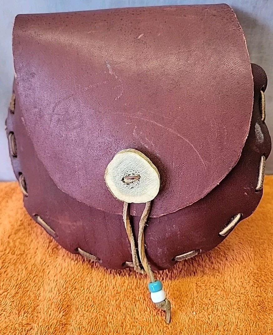 S•Vintage Handmade Leather Canteen Holder With Loops For Belt & Leather Tie
