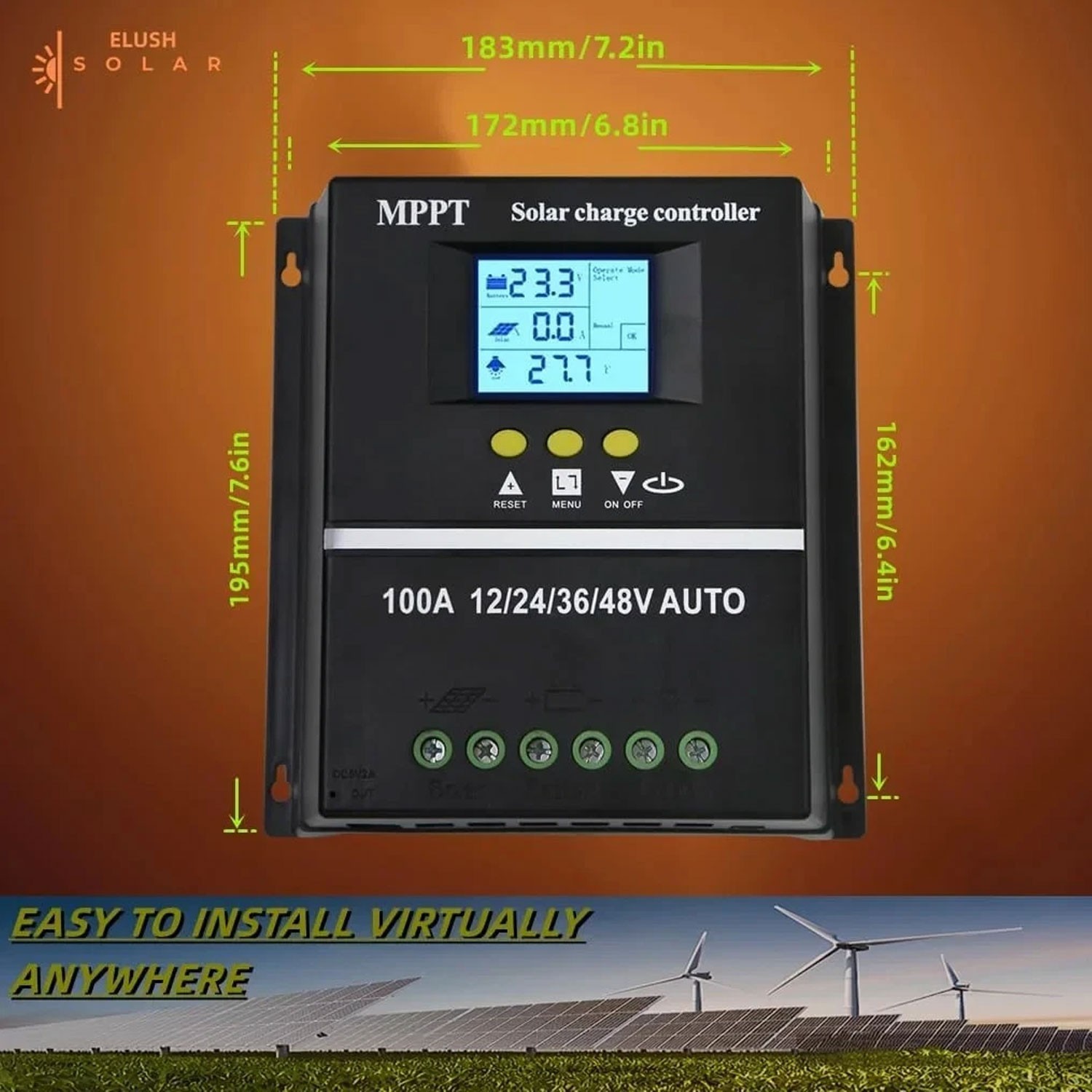 MPPT 12V/24V/36V/48V Solar Charge Controller Tools 100A LCD Dual USB
