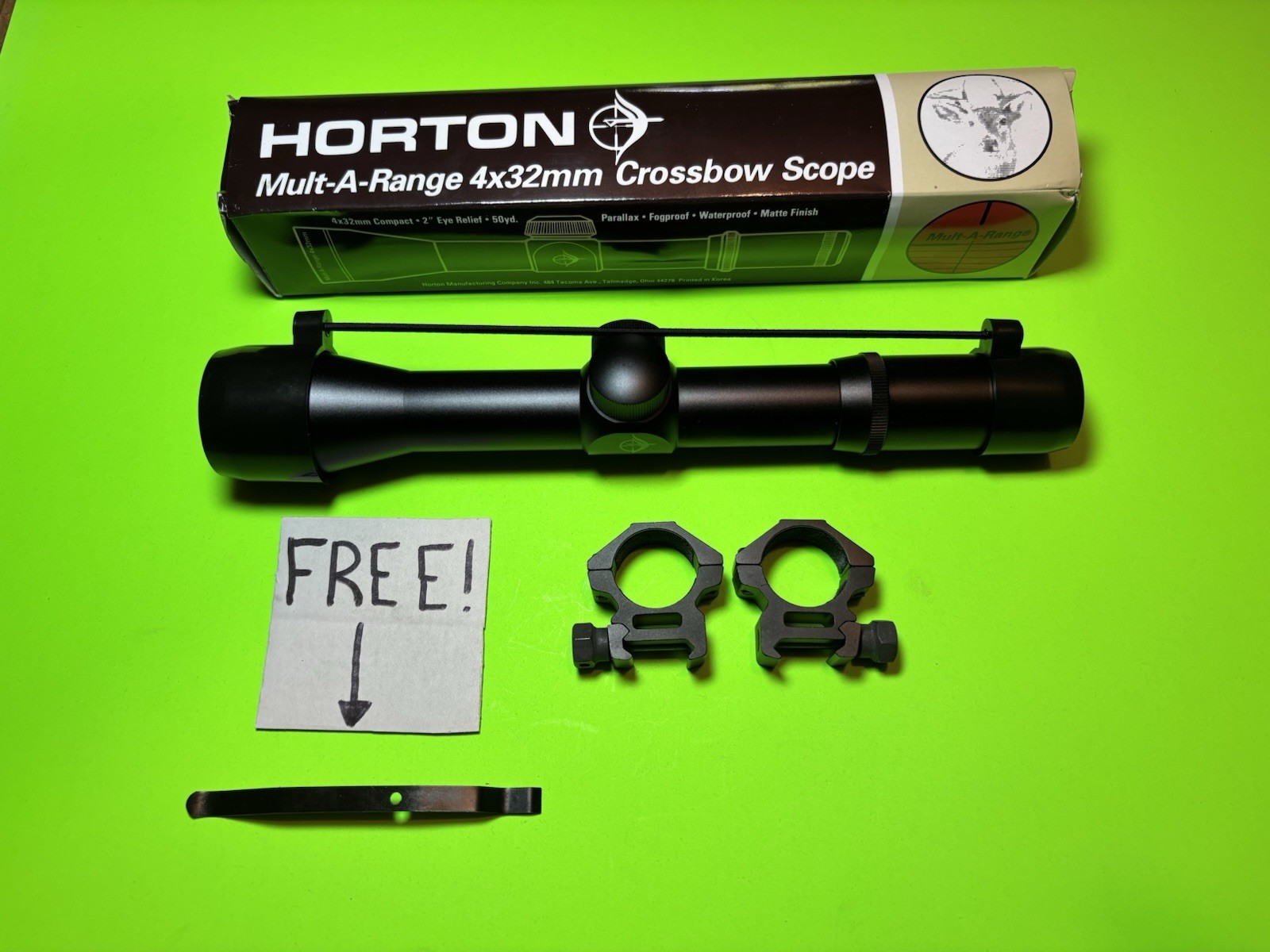 NEW Horton Crossbow Scope SS047 Mult-A-Range 4x32 Scope With Rings & FREE PARTS!