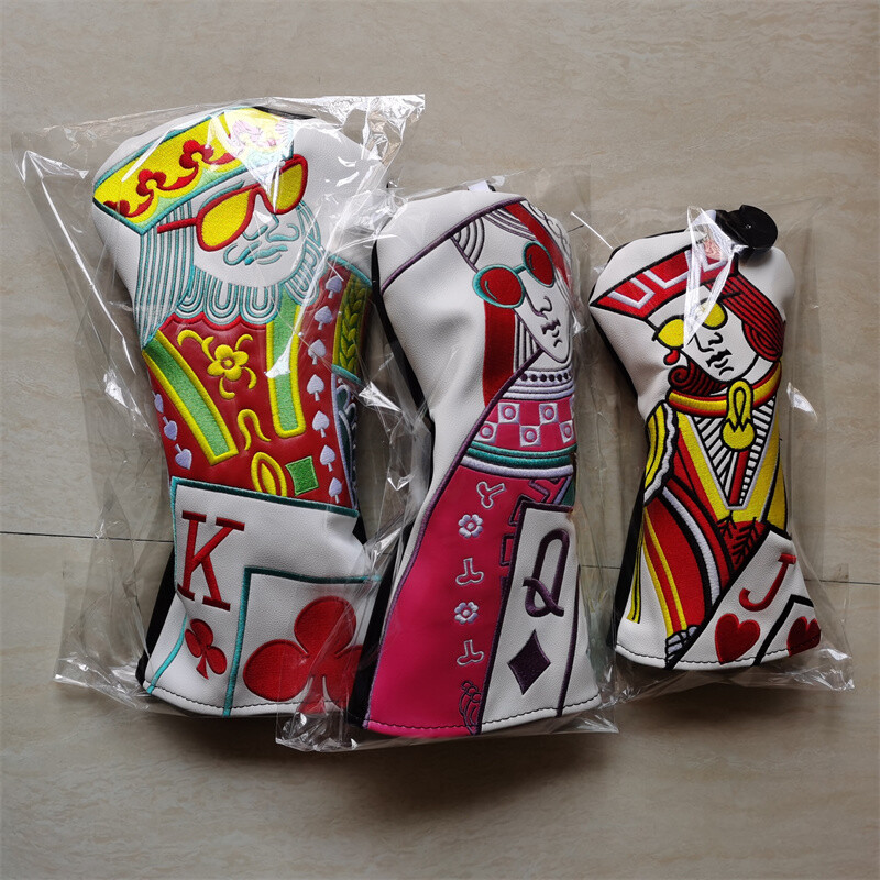 Playing Cards Golf Wood Head Covers Driver Fairway Woods Hybrid PU Headcovers