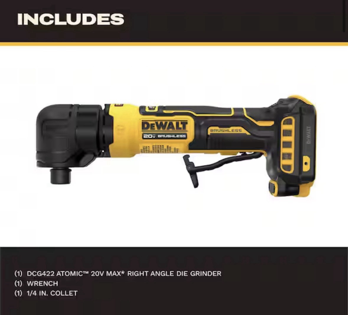 🔥DEWALT DCG422B ATOMIC 20V MAX 1/4 Right Angle Die Grinder + Powerstack + Light