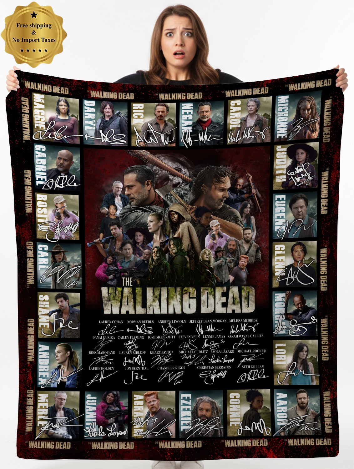 The Walking Dead Blanket Cast Signed Tribute Sherpa, Fleece Throw Horror Movie
