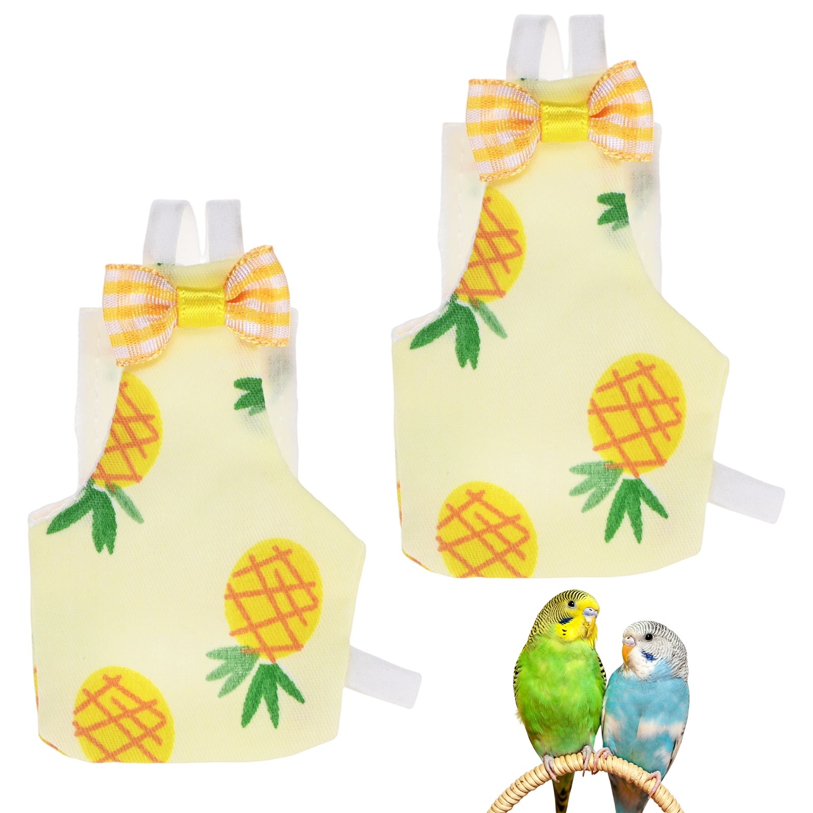2-Pack Bird Diapers Reusable Flight Suit, Pet Parrot Nappy [Pineapple Yellow, S]