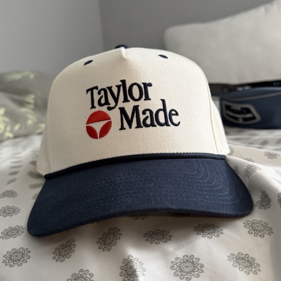 TaylorMade Adjustable Golf Hat Cap White/Blue Solid Cotton Logo Unisex Adults