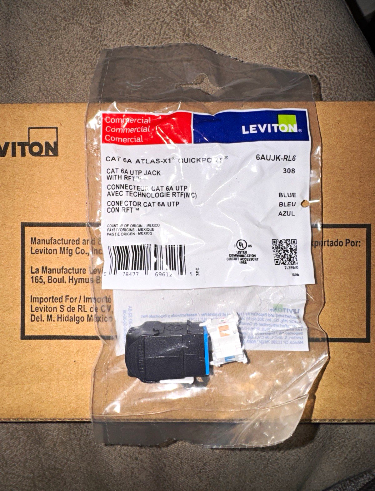 Pack of 9: Leviton ATLAS-X1 QuickPort Cat 6A RJ-45 UTP Jack, Blue, 6AUJK-RL6