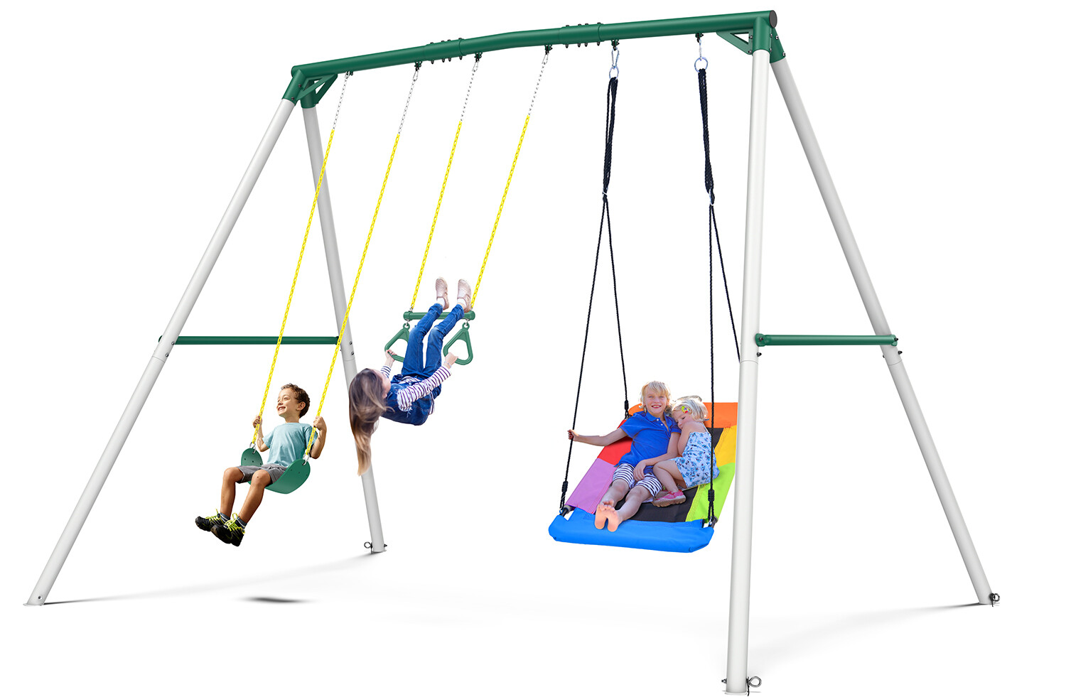 600lbs Heavy Duty 9.5ft Tall Metal Swing Set Backyard Kids Playset with 3 Swings