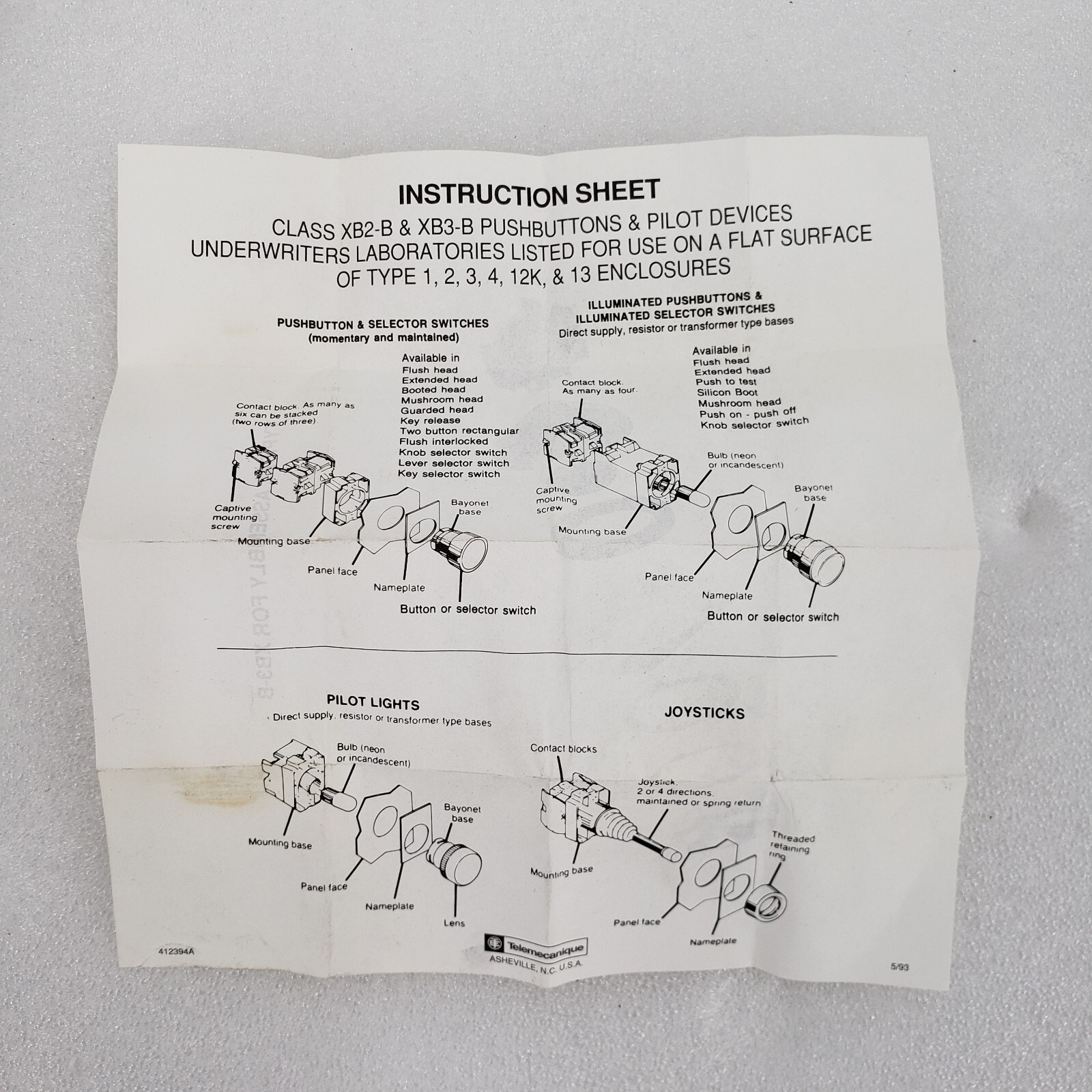 Telemecanique ZB3BD3 Three Position Selector Switch