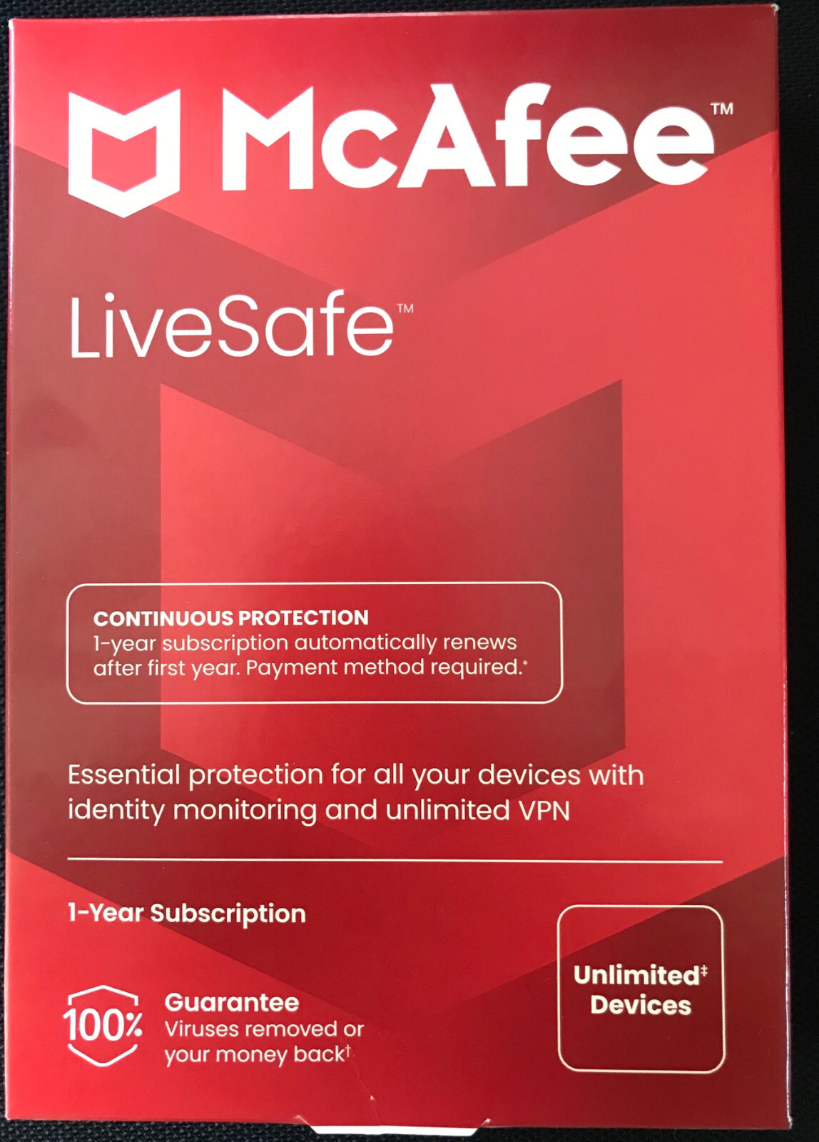 New McAfee LiveSafe, Unlimited Devices, Antivirus Internet Security 1 Year