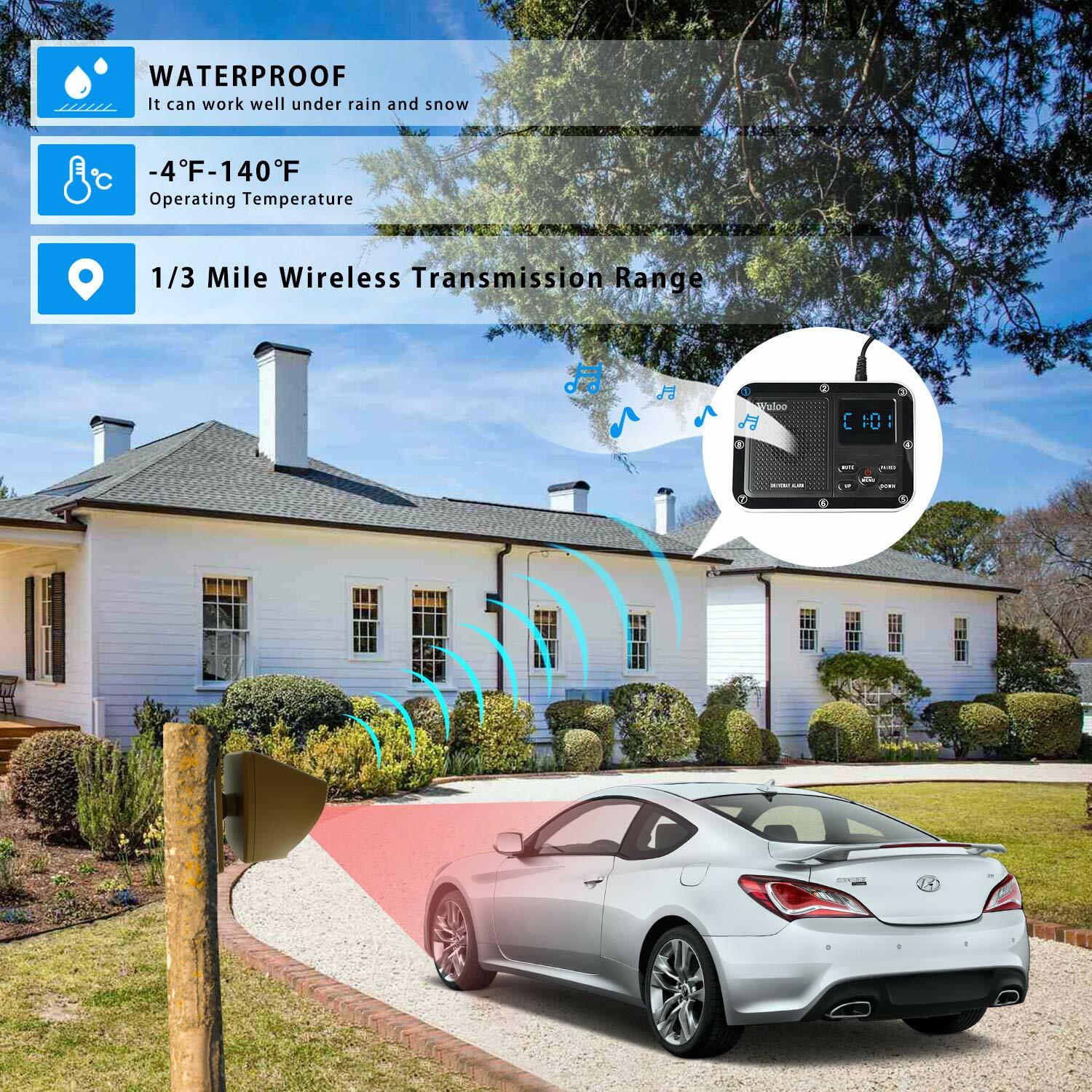 Wuloo Driveway Alarms Wireless Long Range Motion Sensor Alarm Home Yard Security