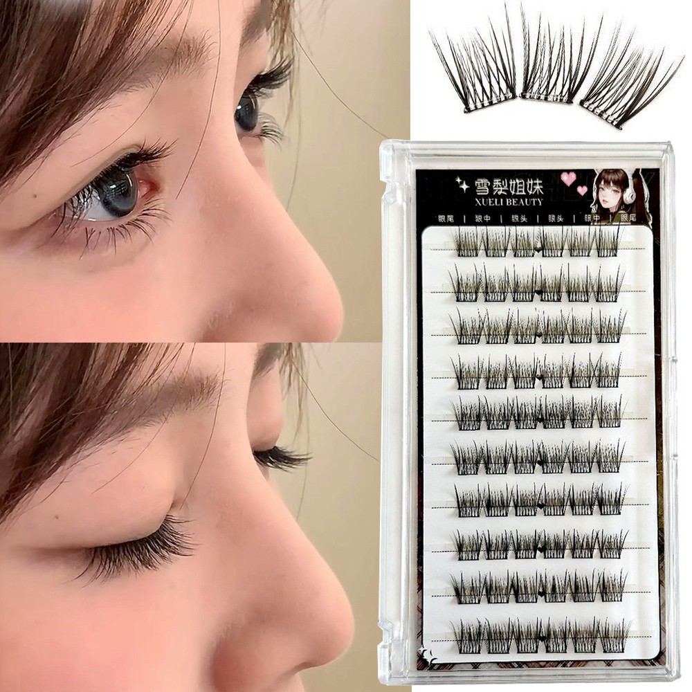 False Eyelashes for Glue Free Application 10 Rows 60 Clusters Black 11mm