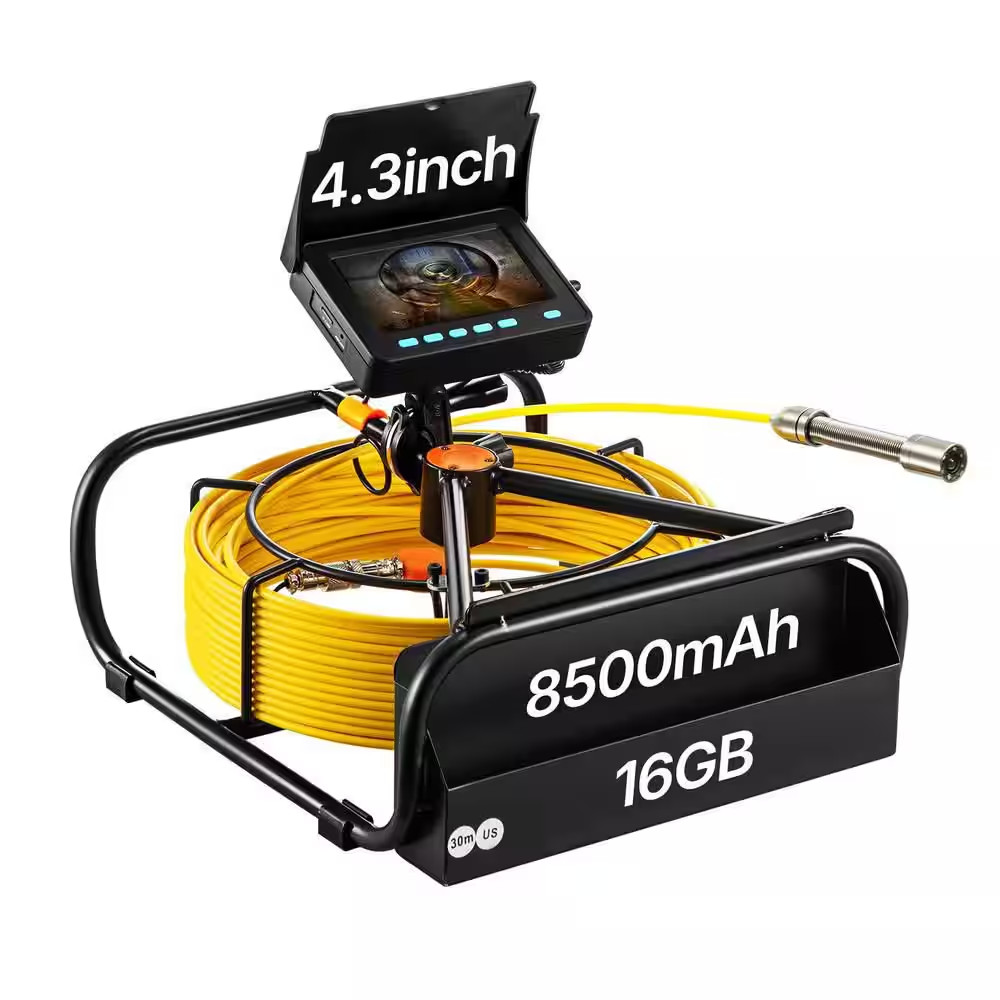 98 Ft. Sewer Inspection Camera with LCD Monitor, IP68 Waterproof Pipe Camera wit