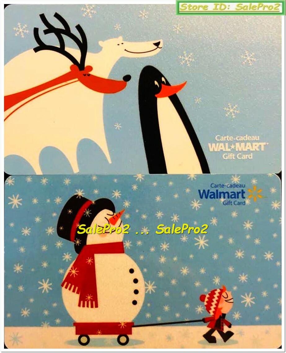 2x WALMART CANADA USA CHRISTMAS SNOWMAN PENGUIN RARE COLLECTIBLE GIFT CARD LOT