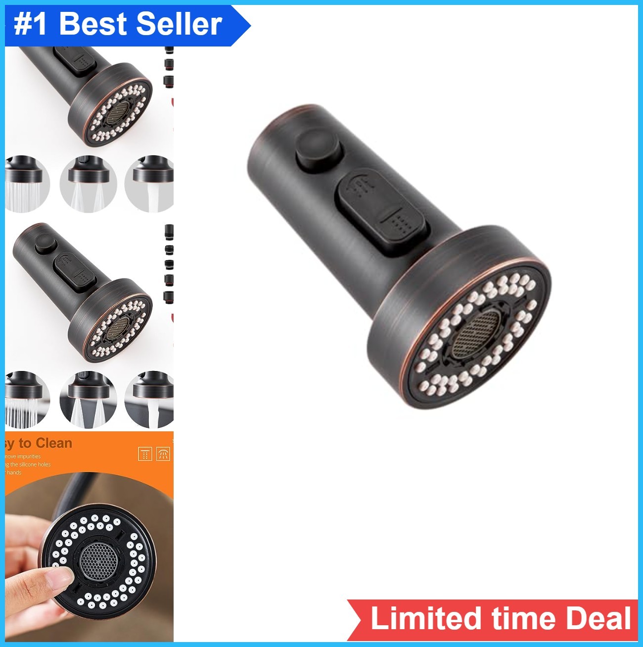 Kitchen Faucet Spray Head Replacement 15 Adapters 3 Modes Pull Out Nozzle ABS