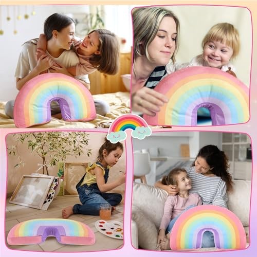 2 Pcs Rainbow Pillow for Girls Kids 13.8 x 8.7 x 4 Inch Plush Macaron Colors