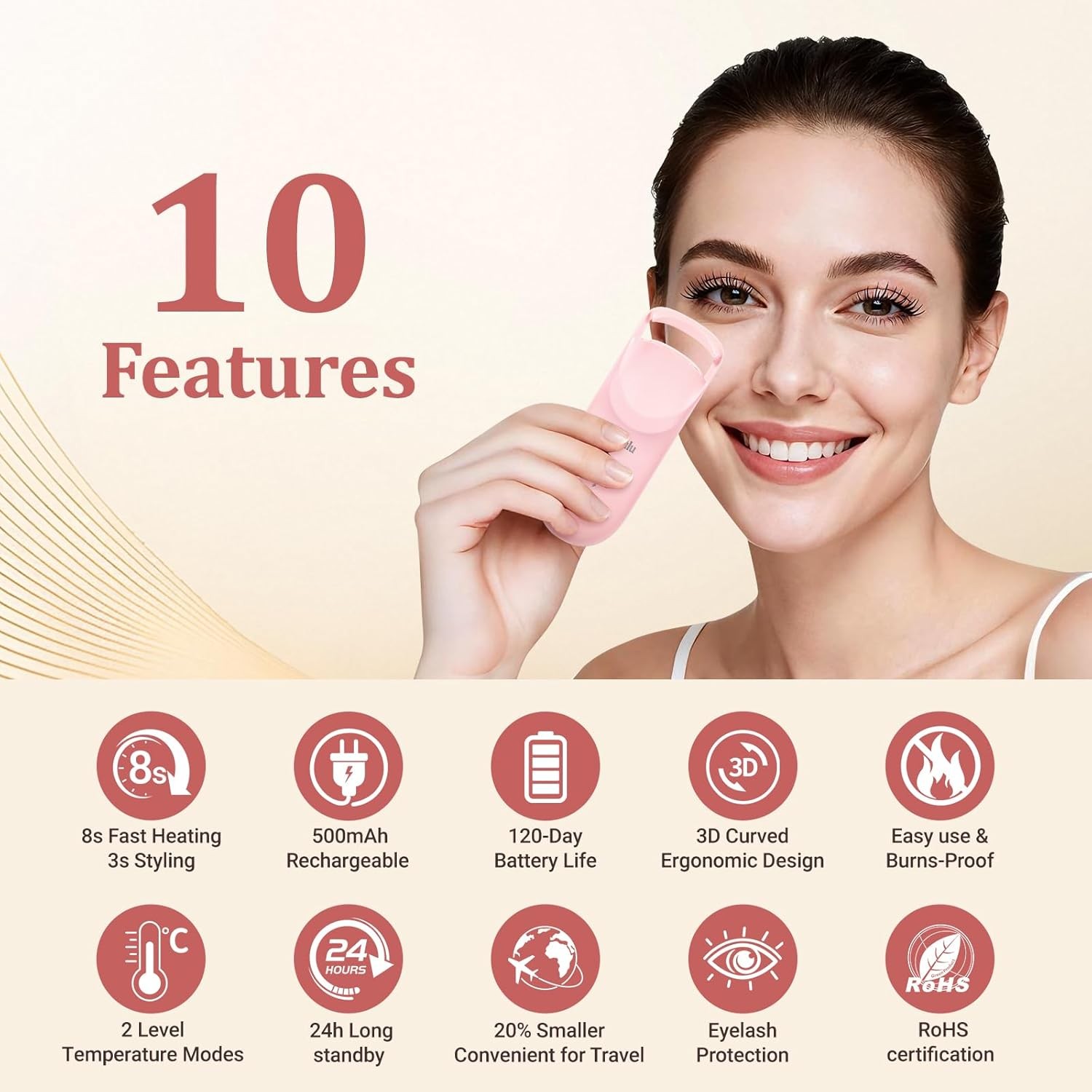 Heated Eyelash Curler, Mini Electric Eyelash Curler 2-Level Temp Control