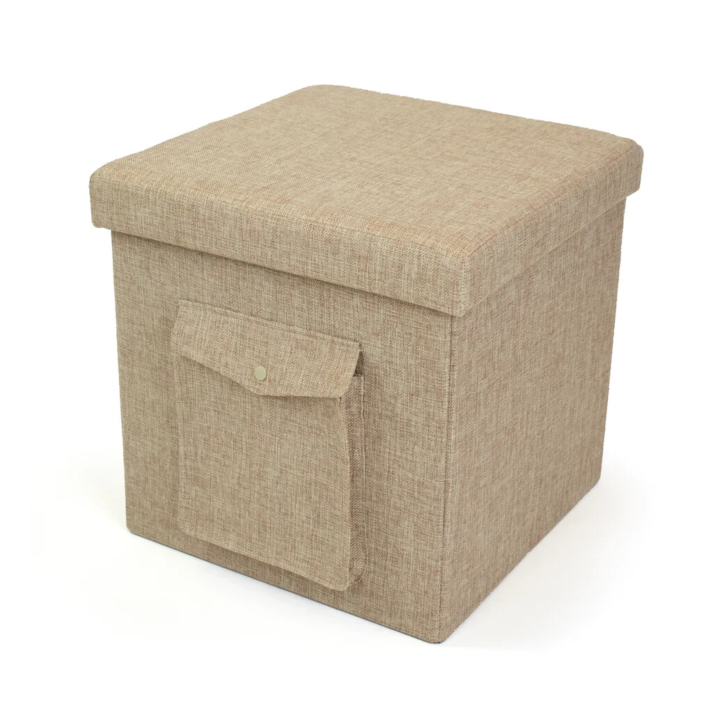 Humble Crew Folding Storage Ottoman Cube with Exterior Multi 15" Cube, Khaki