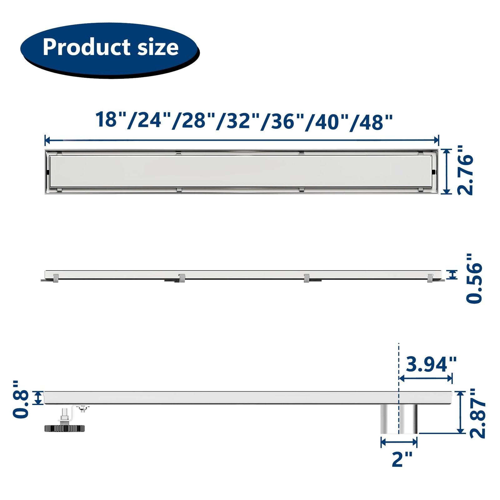 Neodrain 24-Inch Offset Linear Shower Drain with Tile Insert 24 In, Stainless