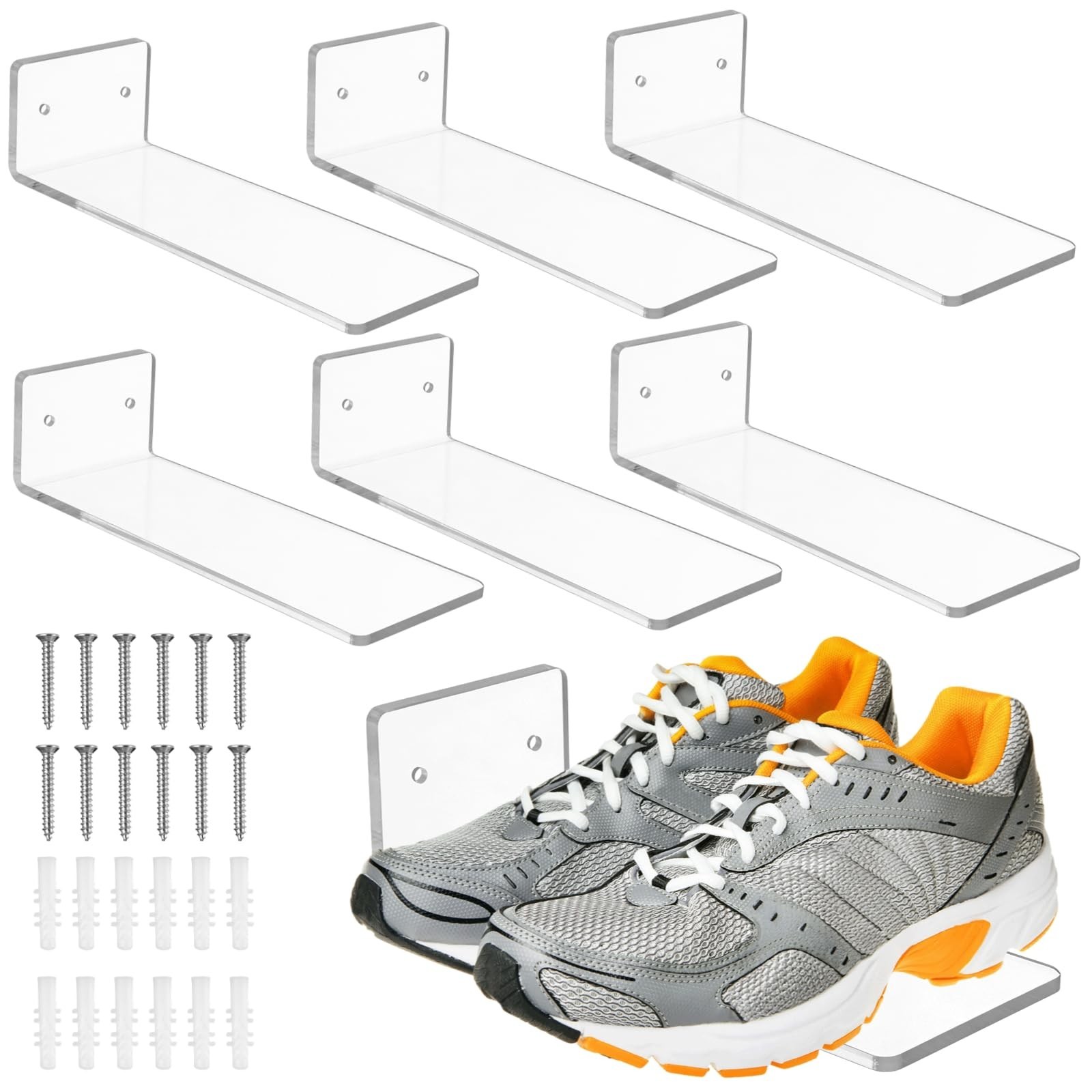 OMISTAR 6 Pcs Floating Shoe Shelves, Clear Shoe Display Shelves for Wall, Acr...