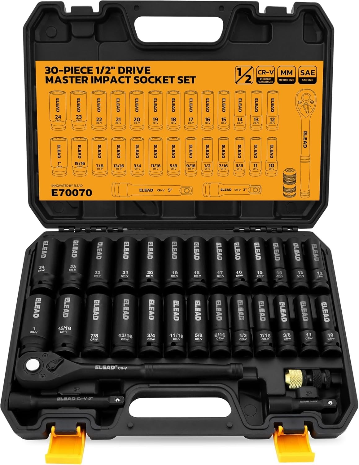 1/2" Drive Deep Impact Socket Set: 30-Piece Standard SAE (3/8 to 1 Inch)