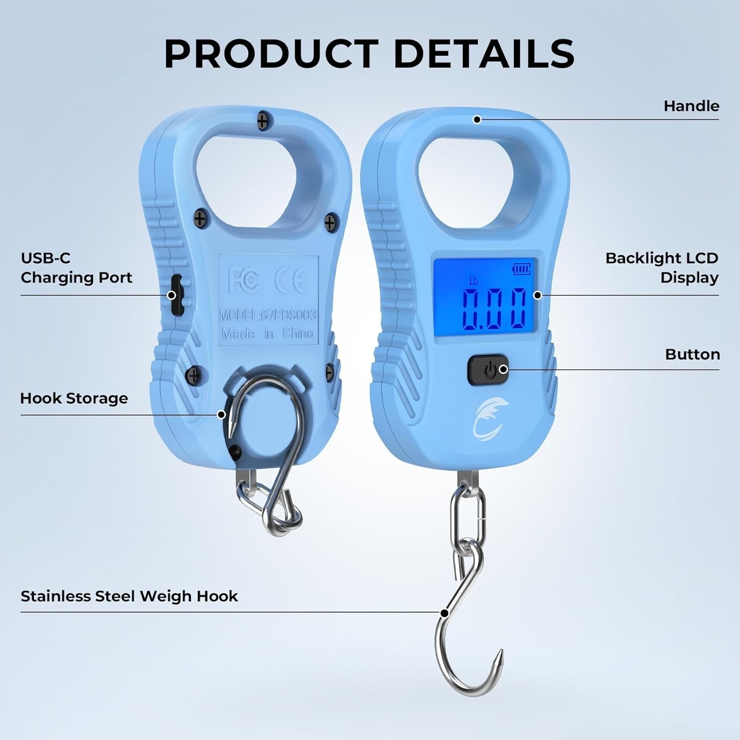 Durable Lightweight Fish Scale with Rechargeable USB & High Precision Readout