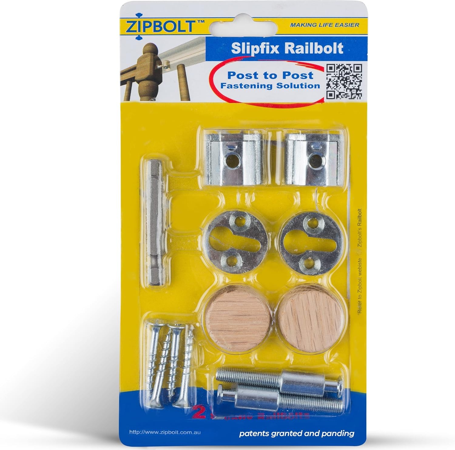Zipbolt 13.810 Slipfix Railbolt — Staircase Handrail Post to 1 Pack