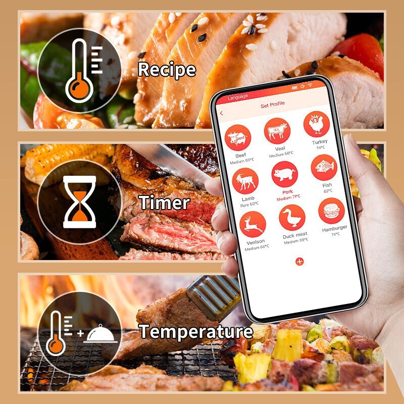 Wireless Bluetooth Roast Thermometer Smart Probe Oven BBQ Thermometer For Home