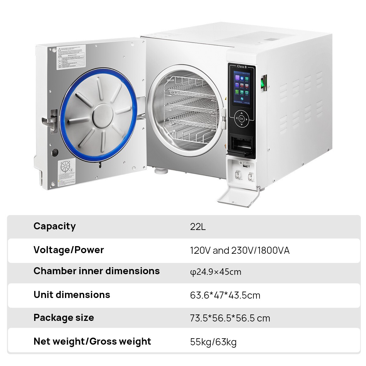 22L Class B Dental Autoclave Steam Sterilizer Vacuum Sterilization with Printer
